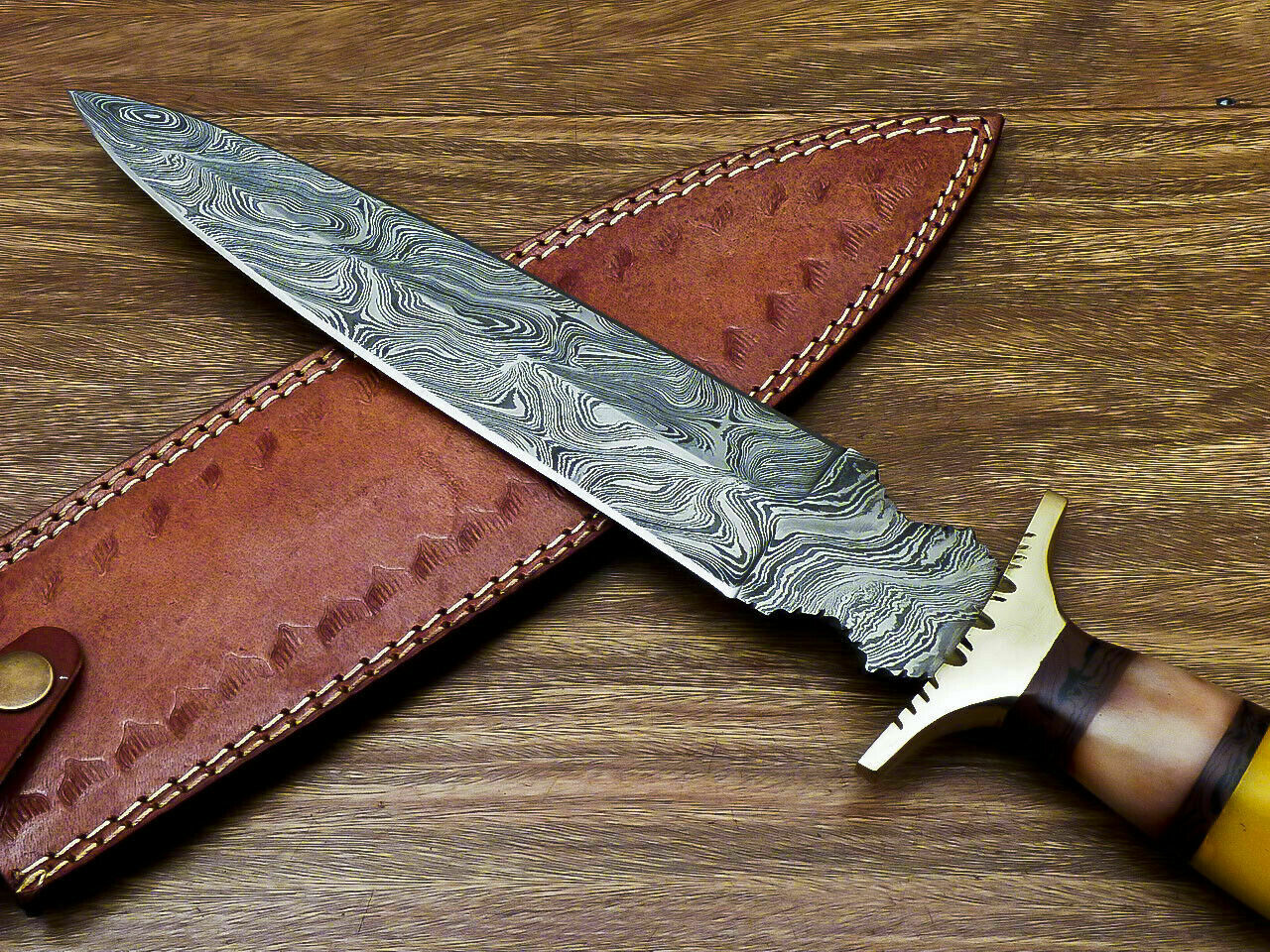 Beautiful Custom Handmade Damascus Steel Dagger Knife "Stained Camel Bone Handle - SUSA KNIVES