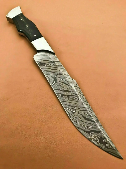 Custom Handmade Hunting Steel Hunting Knife | Sheath Buffalo Horn Handle - SUSA KNIVES