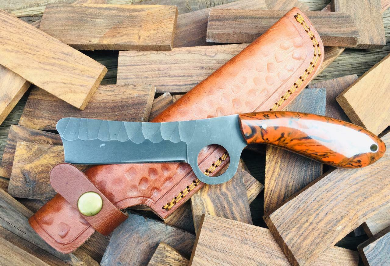 HANDMADE 1075 STEEL BULL CUTTER KNIFE WITH RESIN HANDLE AND PINS - SUSA KNIVES