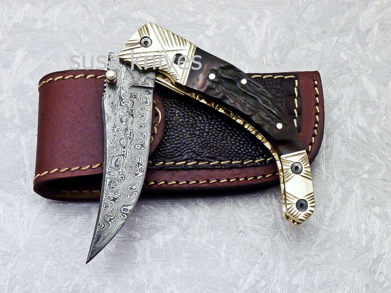 SUPERB CUSTOM HANDMADE DAMASCUS STEEL POCKET FOLDING KNIFE LINER LOCK - SUSA KNIVES