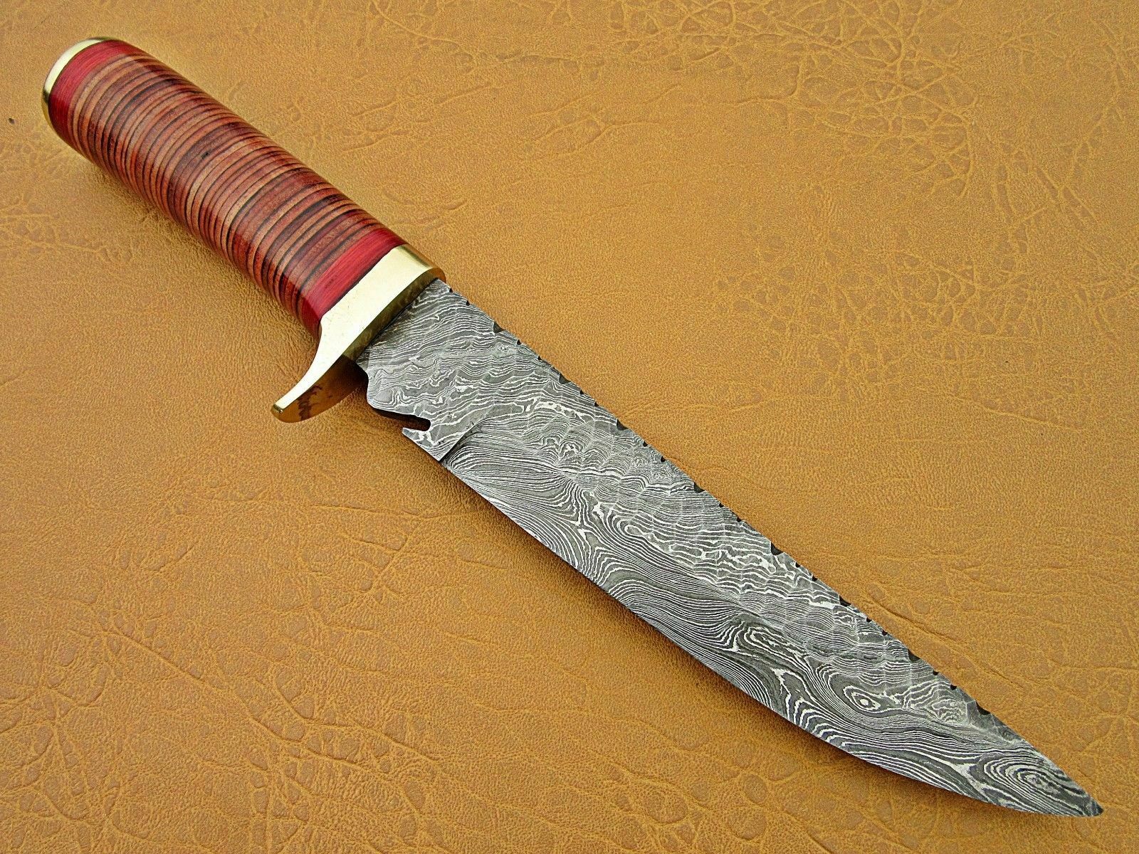Custom Handmade Damascus Steel Hunting knife with Sheath" Leather Roll Handle - SUSA KNIVES
