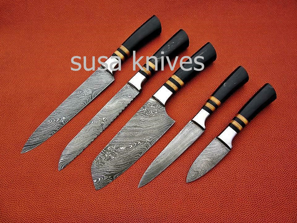 CUSTOM MADE DAMASCUS BLADE 5Pcs. CHEF/KITCHEN KNIVES SET - SUSA KNIVES