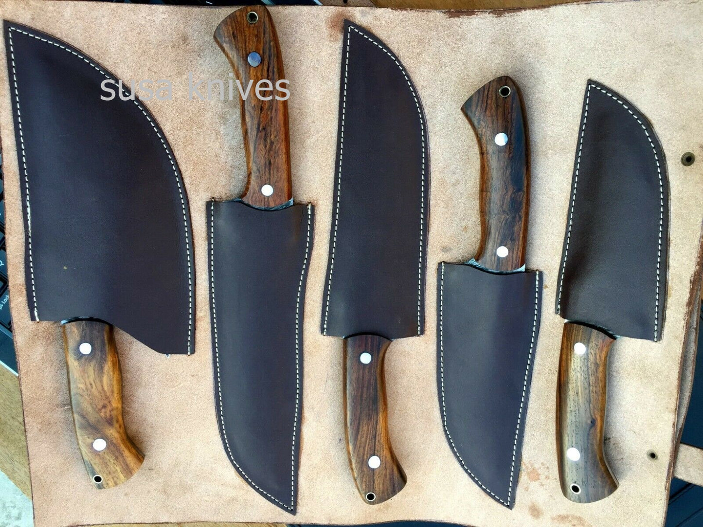 MURT ART CUSTOM HANDMADE DAMASCUS STEEL CHEF SET KNIVES - SUSA KNIVES