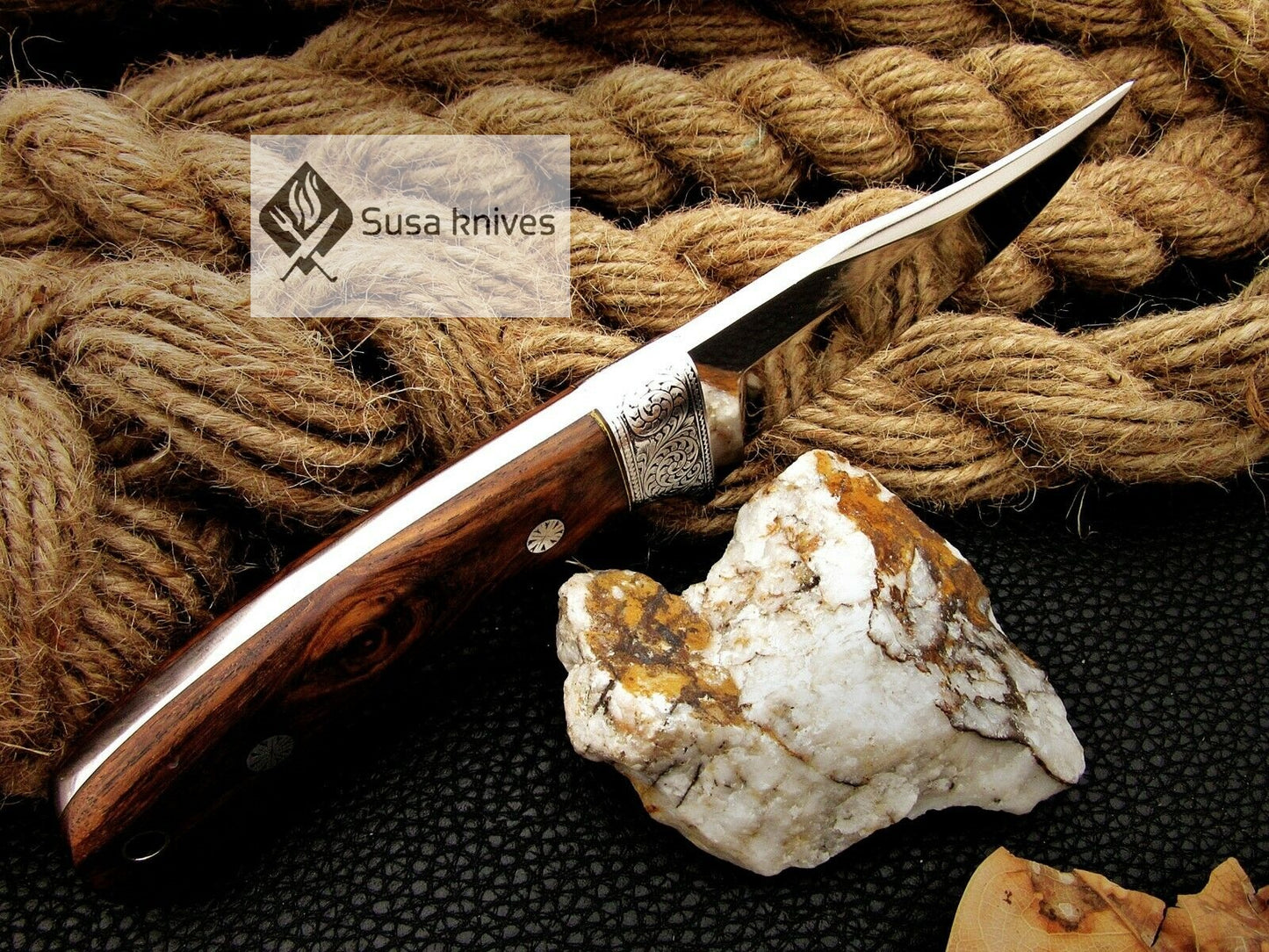 HANDMADE ENGRAVED, HUNTING/FIGHTING KNIFE 440C MIRROR POLISHED - SUSA KNIVES