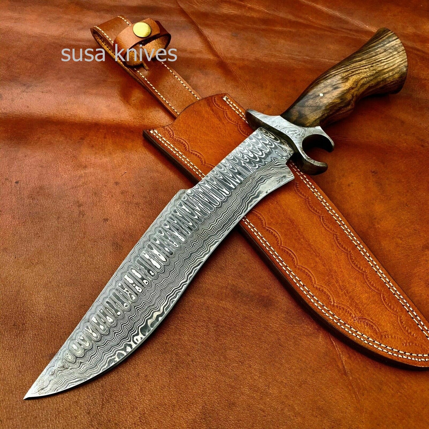 Overall 16" Damascus Steel Hunting Knife Bowie Knife Classic Wood Handle. - SUSA KNIVES
