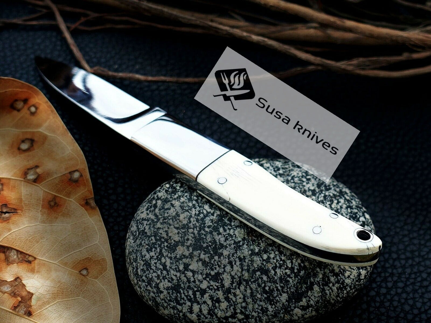 CUSTOM MADE, MIRROR POLISHED 440 C,MAMMOTH HANDLE HUNTING / FIGHTING KNIFE - SUSA KNIVES