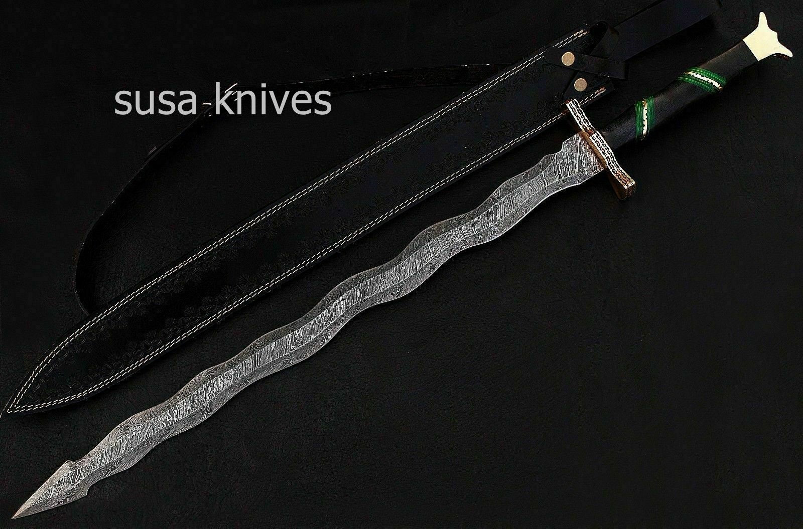 Custom Handmade New Damascus Steel Viking Snake Style Sword, Micarta Handle - SUSA KNIVES