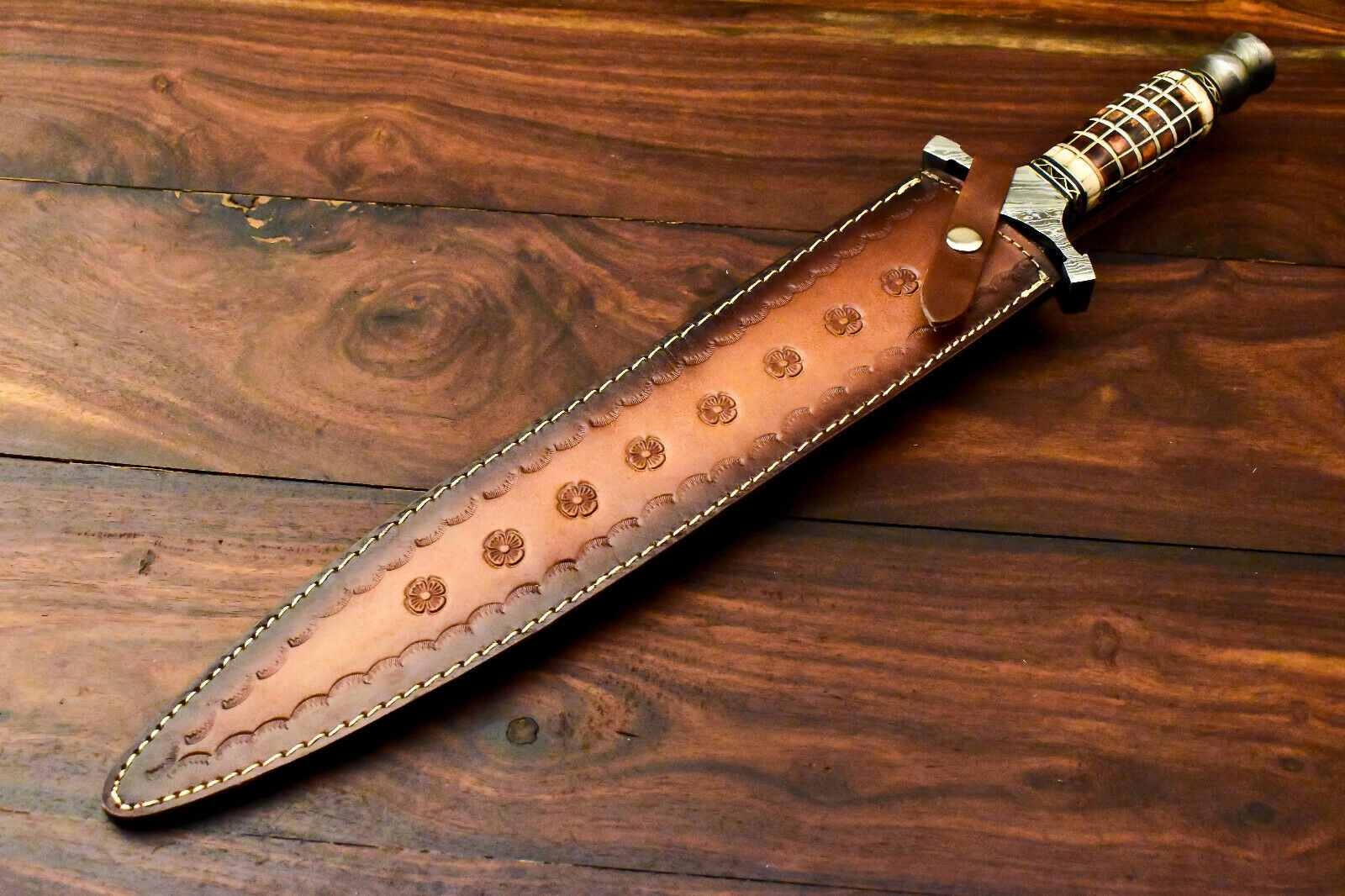 Custom Handmade Damascus Sword Dagger Double Edge Knife - SUSA KNIVES