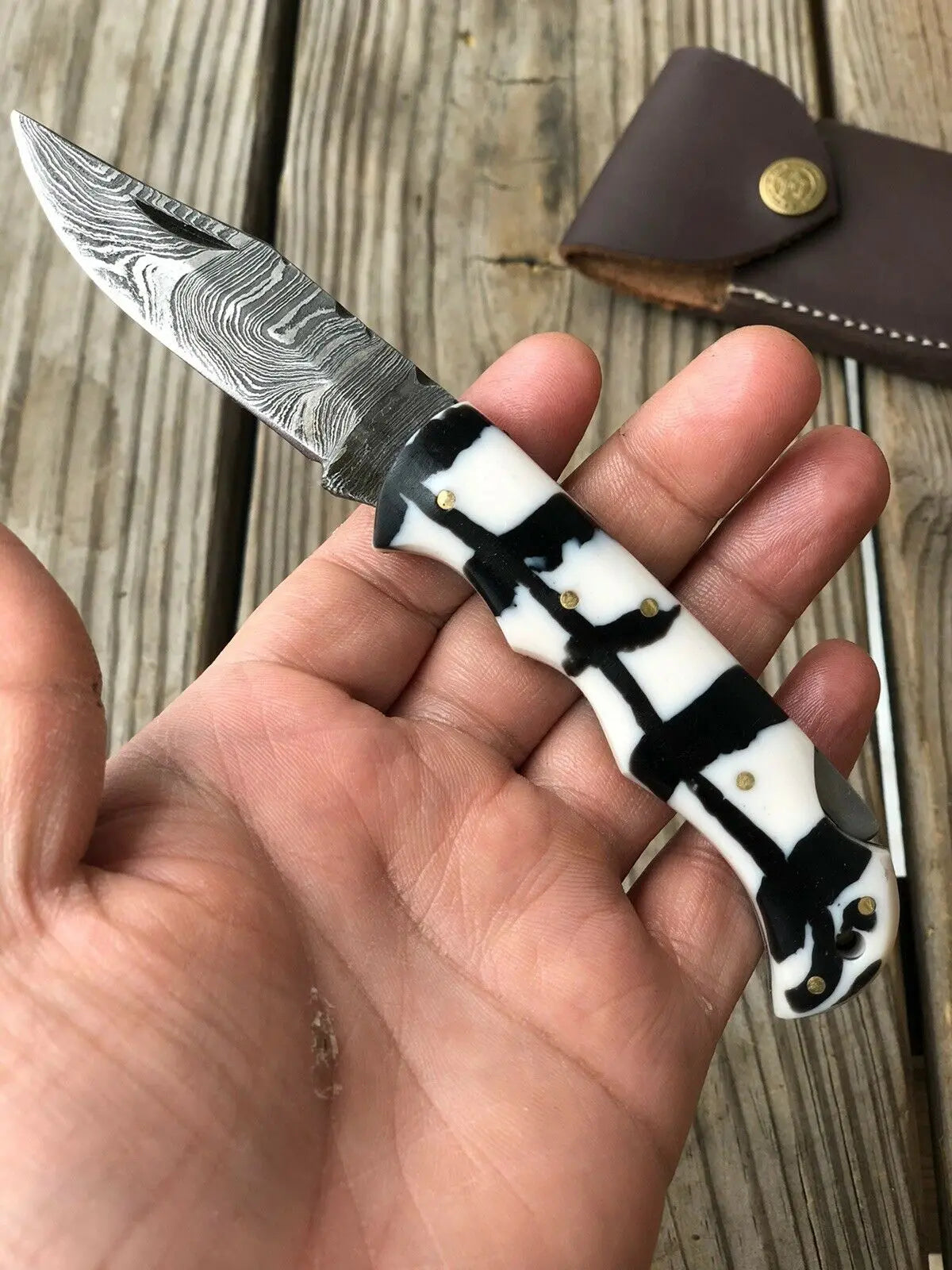Custom HAND FORGED DAMASCUS STEEL Folding Pocket Knife W/ Back Lock - SUSA KNIVES