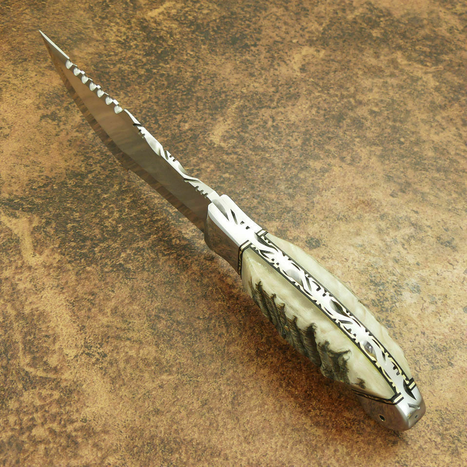 Beautiful Custom Handmade D2 Steel Tracker Knife | Sheath | Ram Horn Handle3 - SUSA KNIVES