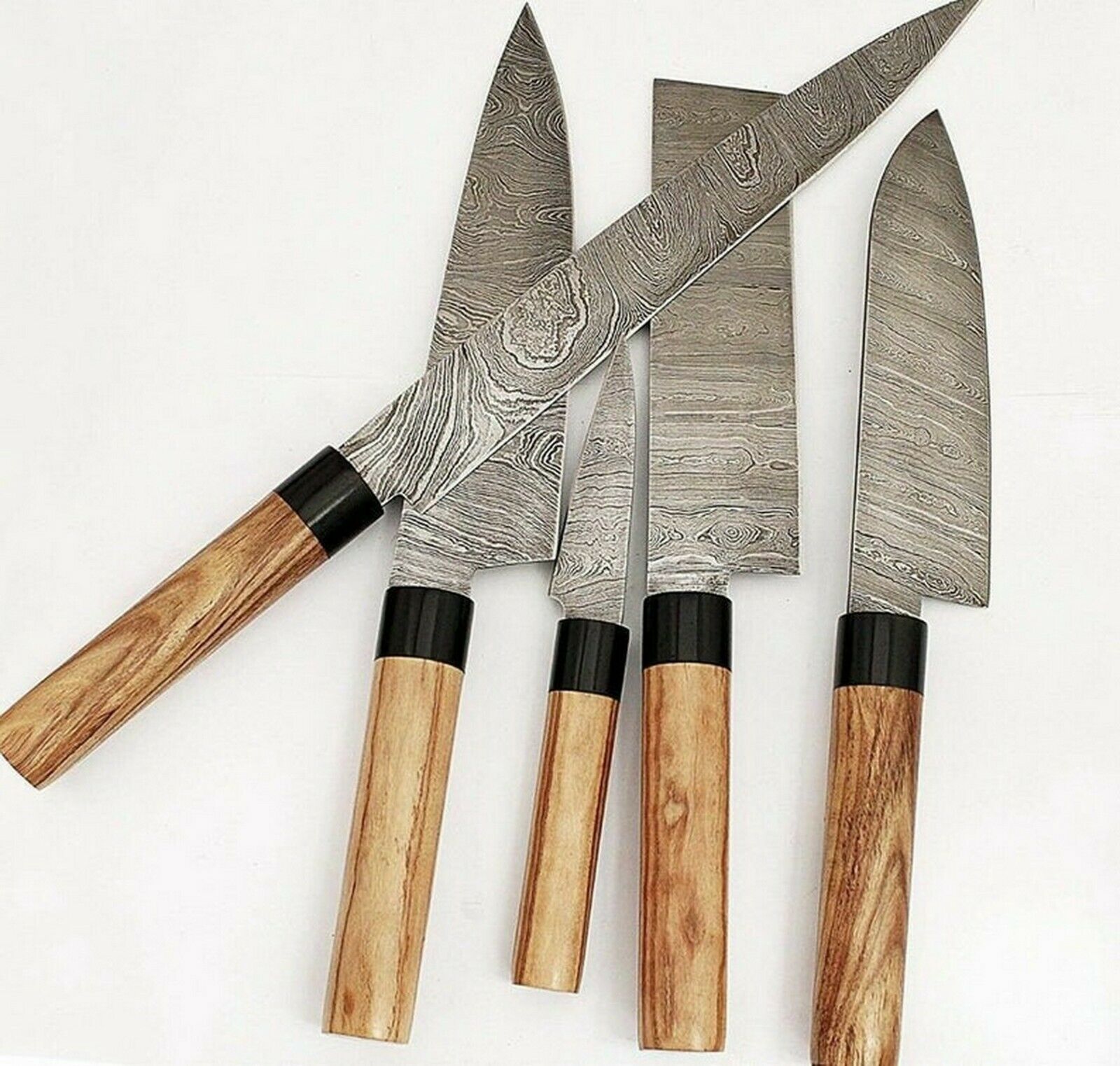 Set Of 5 Beautiful Handmade Damascus Steel Chef Knives With Leather Bag - SUSA KNIVES