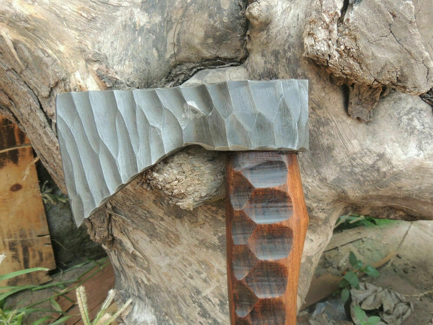 Amazing blades Handmade Damascus 10 inches Axe Rose Wood Handle With Sheath - SUSA KNIVES
