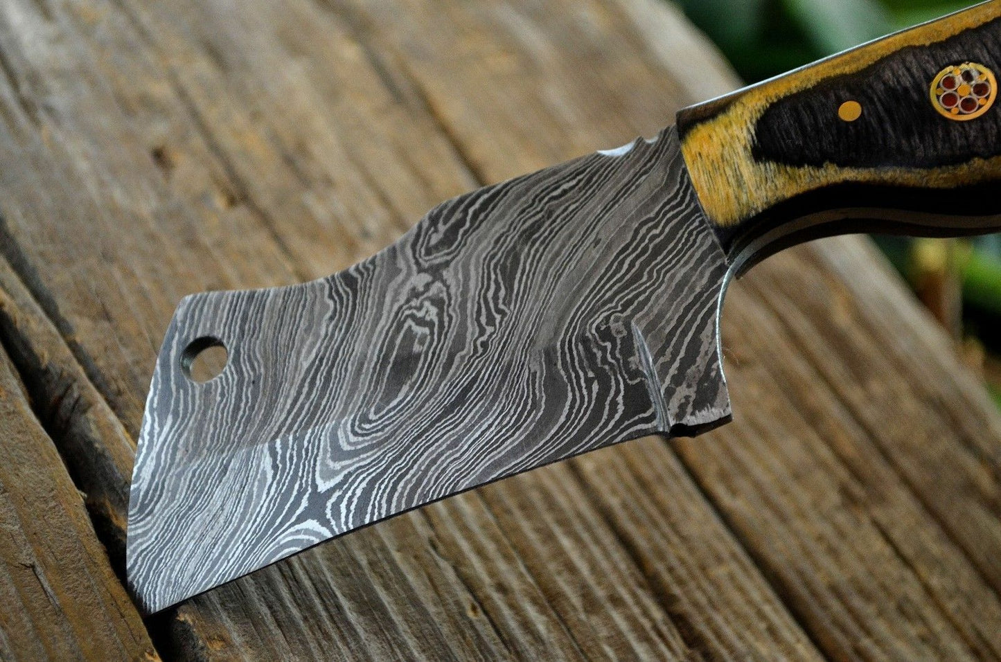 CUSTOM MADE MINI POCKET CLEAVER HUNTING KNIFE FORGED DAMASCUS STEEL WITH SHEATH - SUSA KNIVES