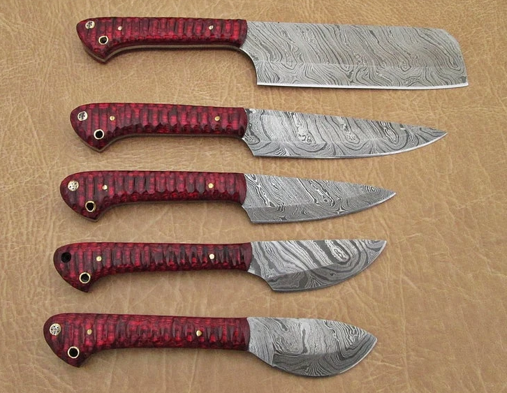 Set Of 5 Beautiful Handmade Damascus Steel Chef Knives With Leather Bag - SUSA KNIVES