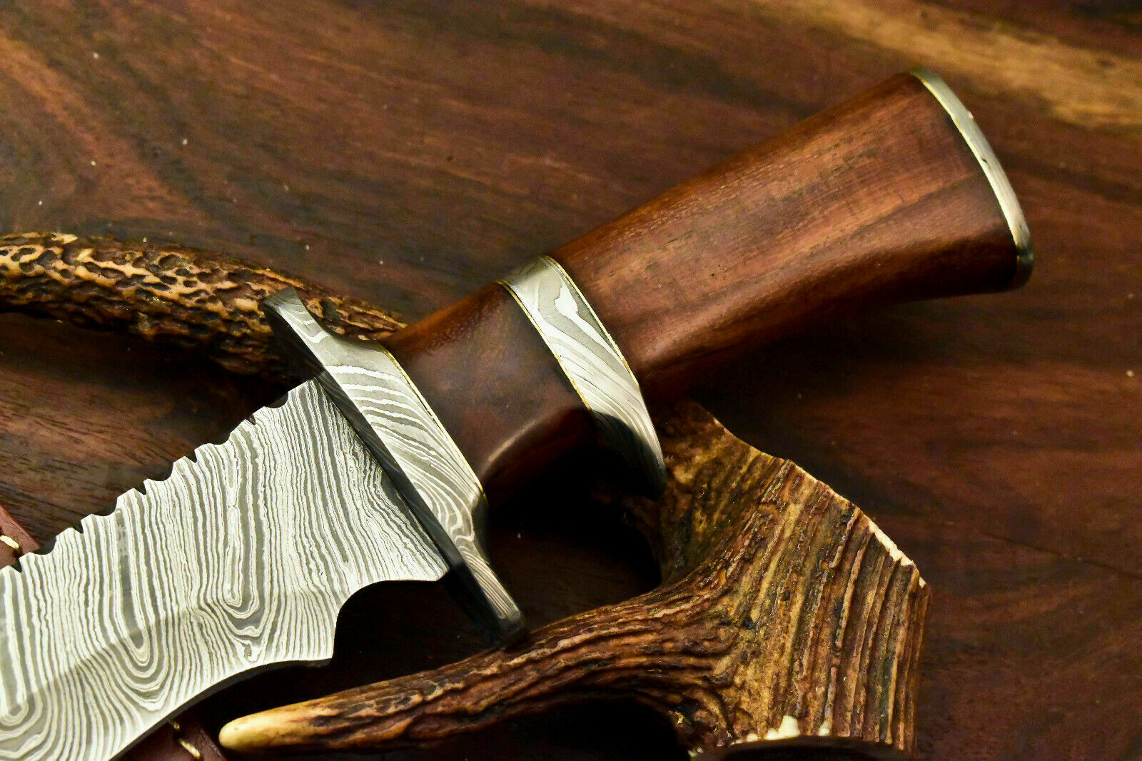 Custom Handmade Damascus Steel Bowie Knife | Sheath | Natural Rose Wood Handle - SUSA KNIVES