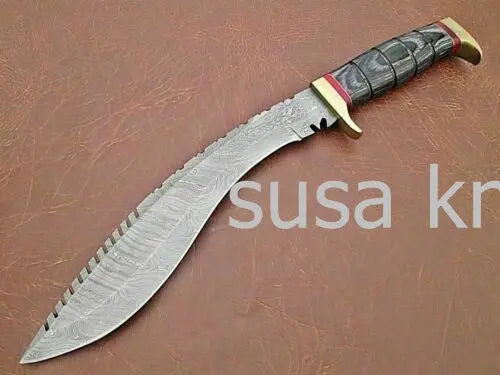 Custom Handmade Damascus Steel Kukri Style Hunting Knife - SUSA KNIVES