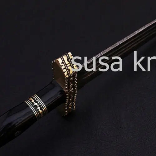 CUSTOM HANDMADE DAMASCUS STEEL COLLECTIBLE BOWIE KNIFE WITH LEATHER SHEATH - SUSA KNIVES