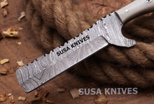Load image into Gallery viewer, SUSA KNIVES Custom Handmade Damascus steel Bull cutter knife, cowboy knives with pancake leather sheath
