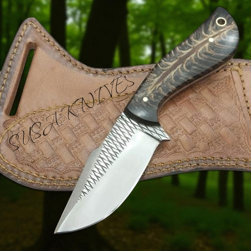 Custom Handmade 7'' fixed blade hoof rasp knife Cow boy knife Bull cutter knife, cowboy knives with pancake leather sheath