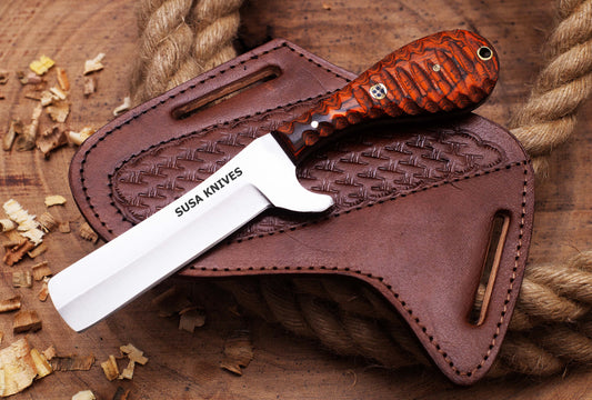 Handmade 1095 steel Bull cutter knife, cowboy knives with pancake leather sheath classic style knife, gift for men