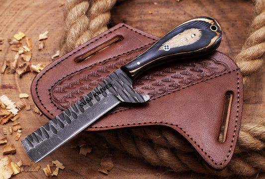SUSA KNIVES Custom Handmade 1095 steel Bull cutter knife, cowboy knives with pancake leather sheath