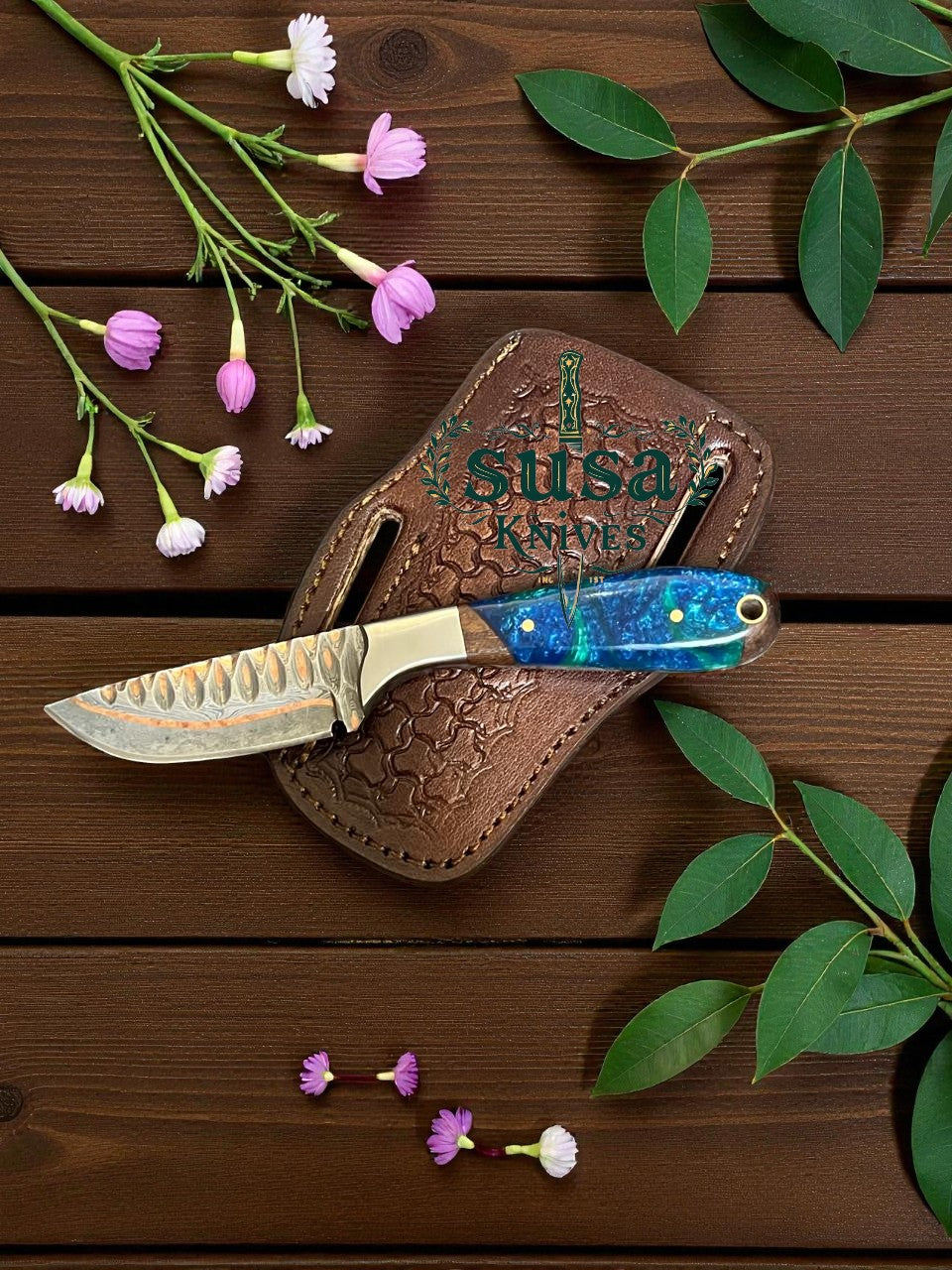SUSA KNIVES Handmade 7'' Copper Damascus Steel Cowboy knife daily carry Back Belt Knife