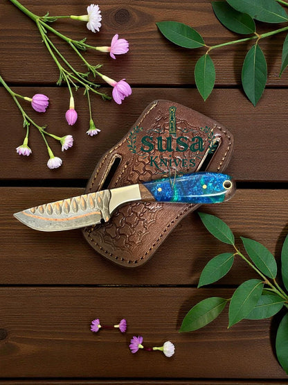 SUSA KNIVES Handmade 7'' Copper Damascus Steel Cowboy knife daily carry Back Belt Knife