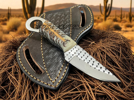 Handmade Rasp Steel Cowboy Knife with Pancake Leather Sheath – Rustic Western Fixed Blade Knife