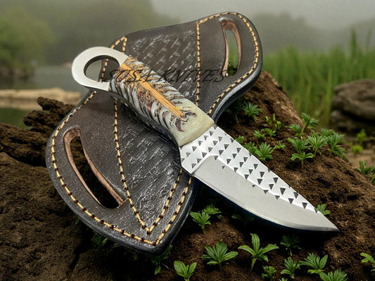 Handmade Rasp Steel Cowboy Knife with Pancake Leather Sheath – Rustic Western Fixed Blade Knife