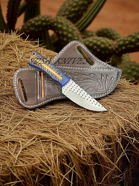 Hand Forged Rasp Steel Cowboy Knife with Genuine Leather Sheath – Custom Handmade Outdoor Hunting Knife