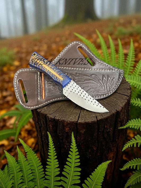 Hand Forged Rasp Steel Cowboy Knife with Genuine Leather Sheath – Custom Handmade Outdoor Hunting Knife