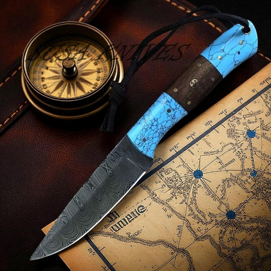 9" Handmade Damascus Steel Hunting Knife – Razor Sharp Fixed Blade with Genuine Leather Sheath | Premium Outdoor & Camping Knife