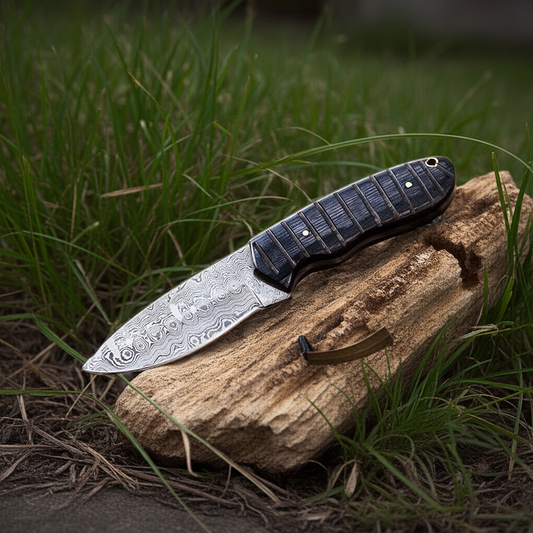 SUSA Knives 8" Damascus Steel Hunting Knife with Leather Sheath – Handmade Fixed Blade