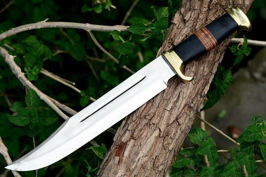 Handmade 'Crocodile Dundee' Style Bowie Knife - Damascus Steel with Buffalo Horn Handle"