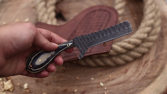 SUSA KNIVES Custom Handmade 1095 steel Bull cutter knife, cowboy knives with pancake leather sheath