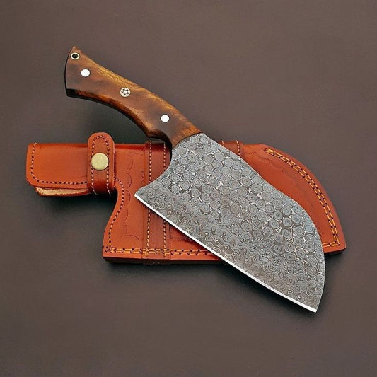 CUSTOM HANDMADE DAMASCUS STEEL CLEAVER KNIFE - SUSA KNIVES