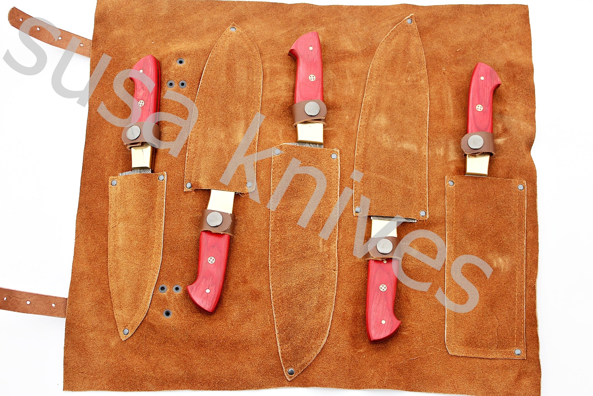 Custom Made Damascus Steel Kitchen Knives Set / Chef’s Knife 5-Pcs Set - SUSA KNIVES