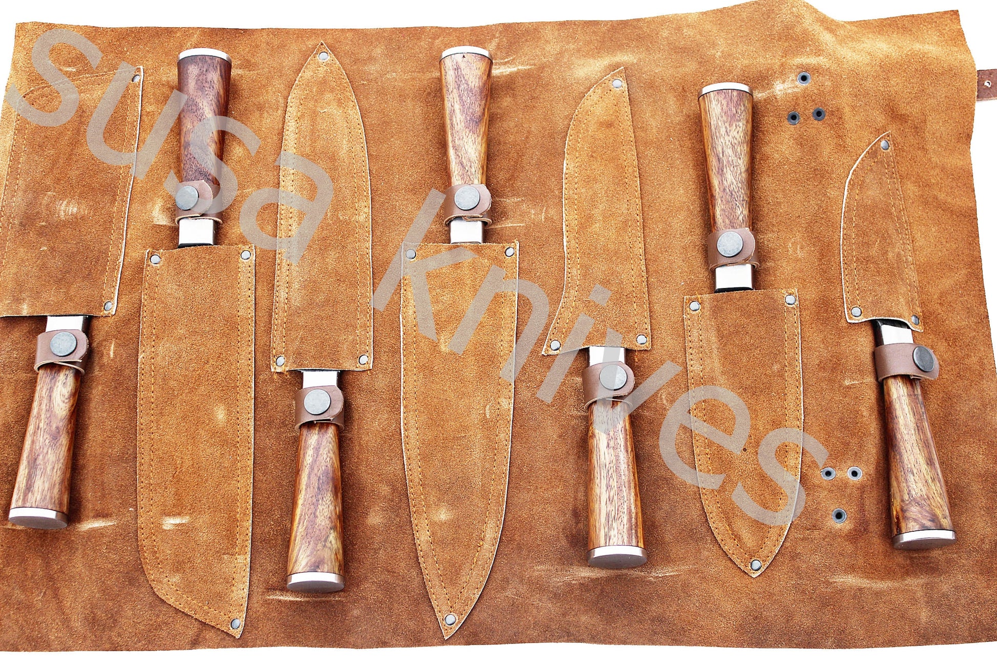 Custom Made Damascus Steel Kitchen Knives Set / Chef’s Knife 7-Pcs - SUSA KNIVES