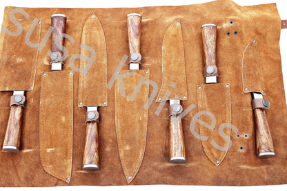 Custom Made Damascus Steel Kitchen Knives Set / Chef’s Knife 7-Pcs - SUSA KNIVES