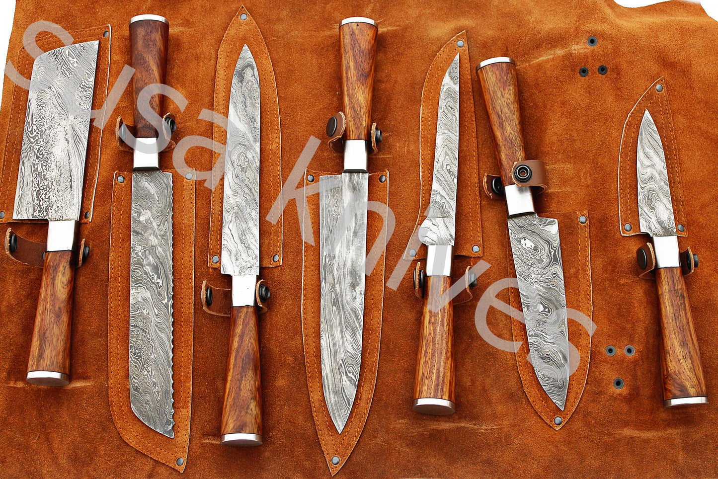 Custom Made Damascus Steel Kitchen Knives Set / Chef’s Knife 7-Pcs - SUSA KNIVES