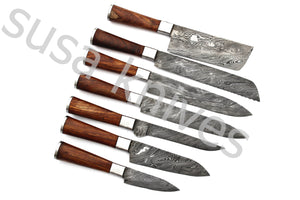 Custom Made Damascus Steel Kitchen Knives Set / Chef’s Knife 7-Pcs - SUSA KNIVES