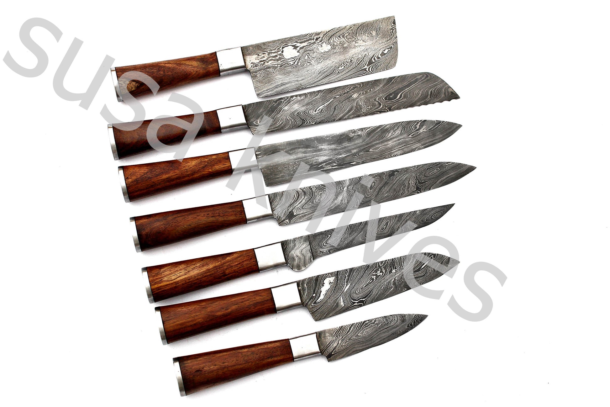 Custom Made Damascus Steel Kitchen Knives Set / Chef’s Knife 7-Pcs - SUSA KNIVES