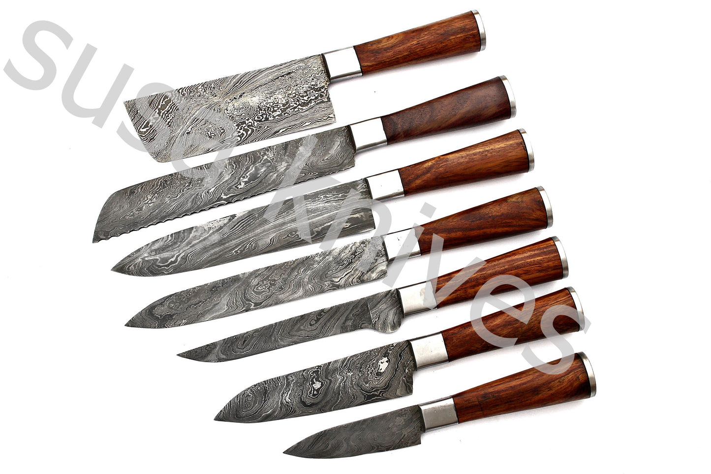 Custom Made Damascus Steel Kitchen Knives Set / Chef’s Knife 7-Pcs - SUSA KNIVES