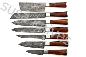 Custom Made Damascus Steel Kitchen Knives Set / Chef’s Knife 7-Pcs - SUSA KNIVES