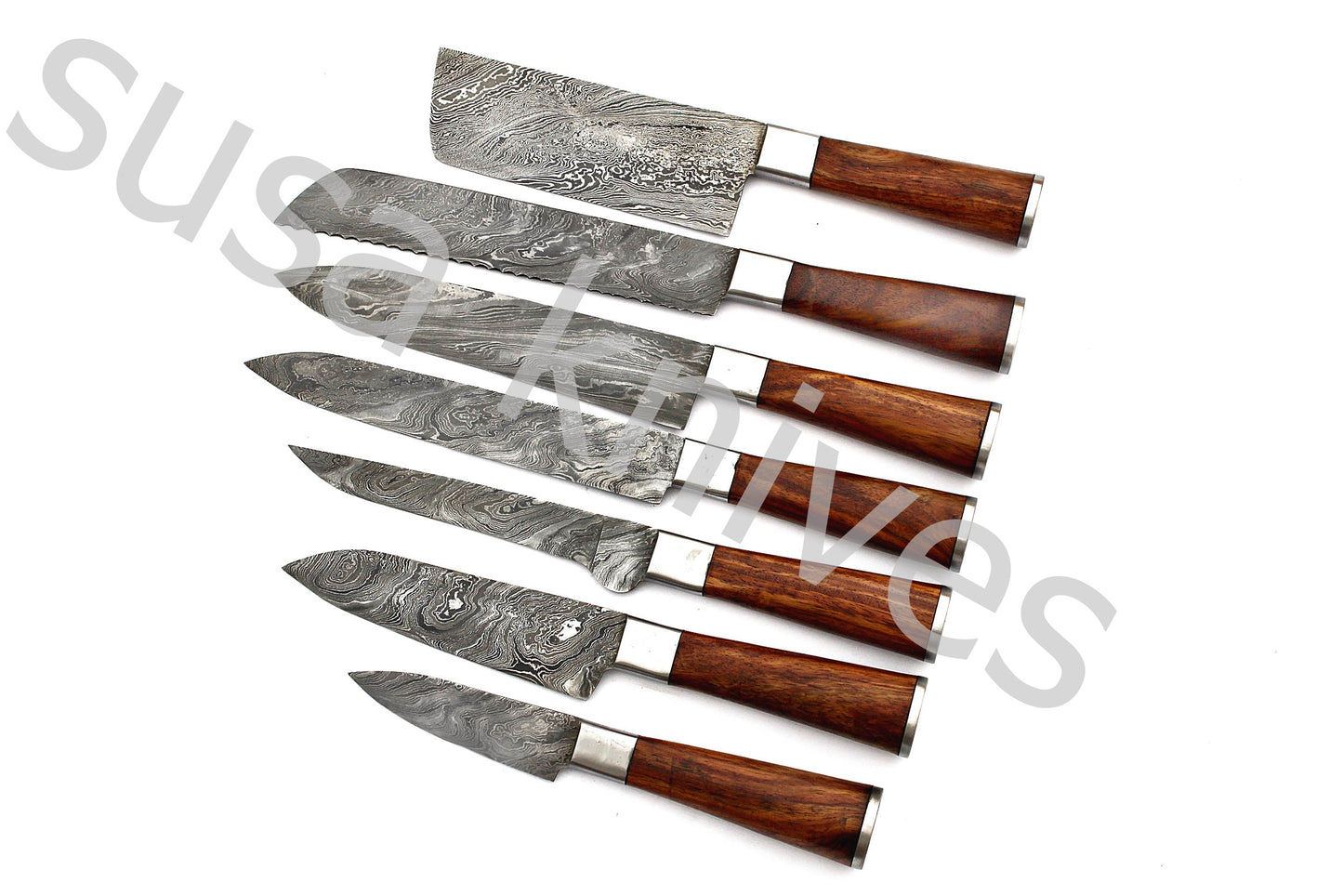 Custom Made Damascus Steel Kitchen Knives Set / Chef’s Knife 7-Pcs - SUSA KNIVES
