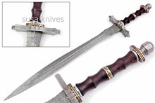 Load image into Gallery viewer, Beautiful Custom Handmade Damascus Steel Sword [Sheath] Rose Wood Handle - SUSA KNIVES
