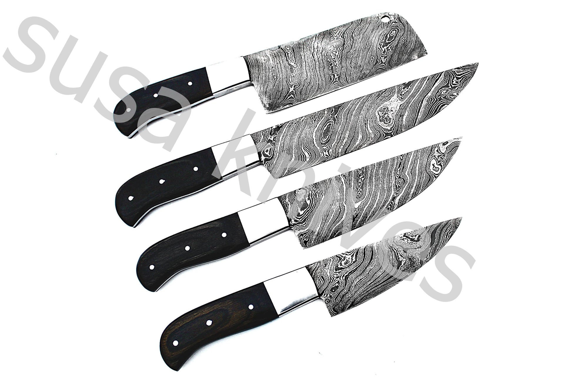 Custom Made Damascus Steel Kitchen Knives Set / Chef’s Knife 4-Pcs - SUSA KNIVES