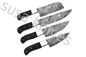 Custom Made Damascus Steel Kitchen Knives Set / Chef’s Knife 4-Pcs - SUSA KNIVES