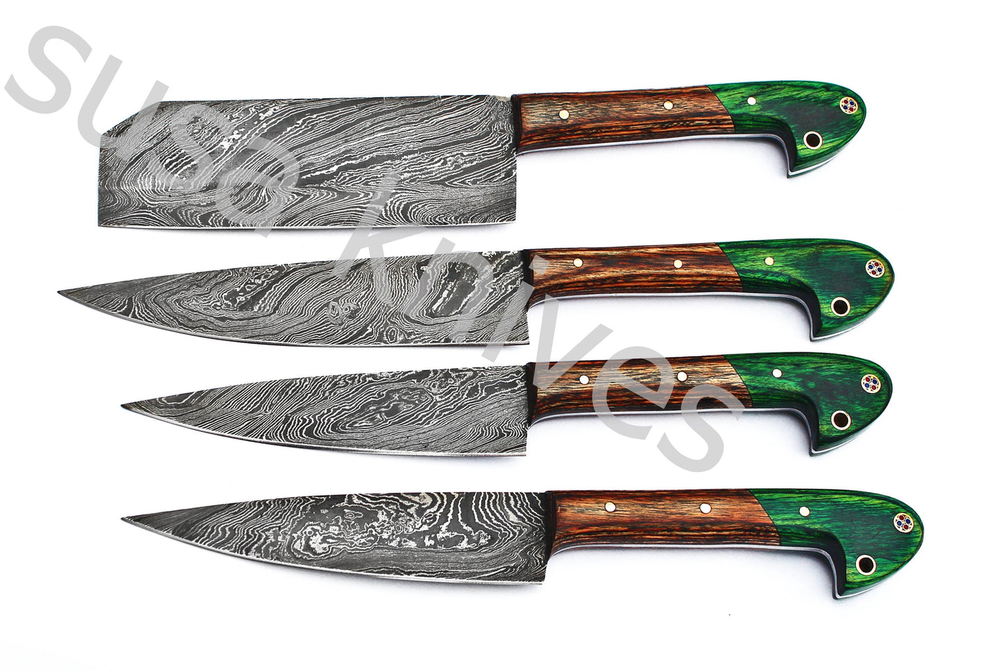 Custom Made Damascus Steel Kitchen Knives Set / Chef’s Knife 4-Pcs Set - SUSA KNIVES