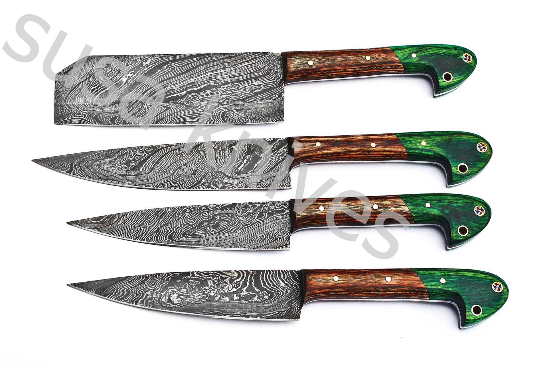Custom Made Damascus Steel Kitchen Knives Set / Chef’s Knife 4-Pcs Set - SUSA KNIVES